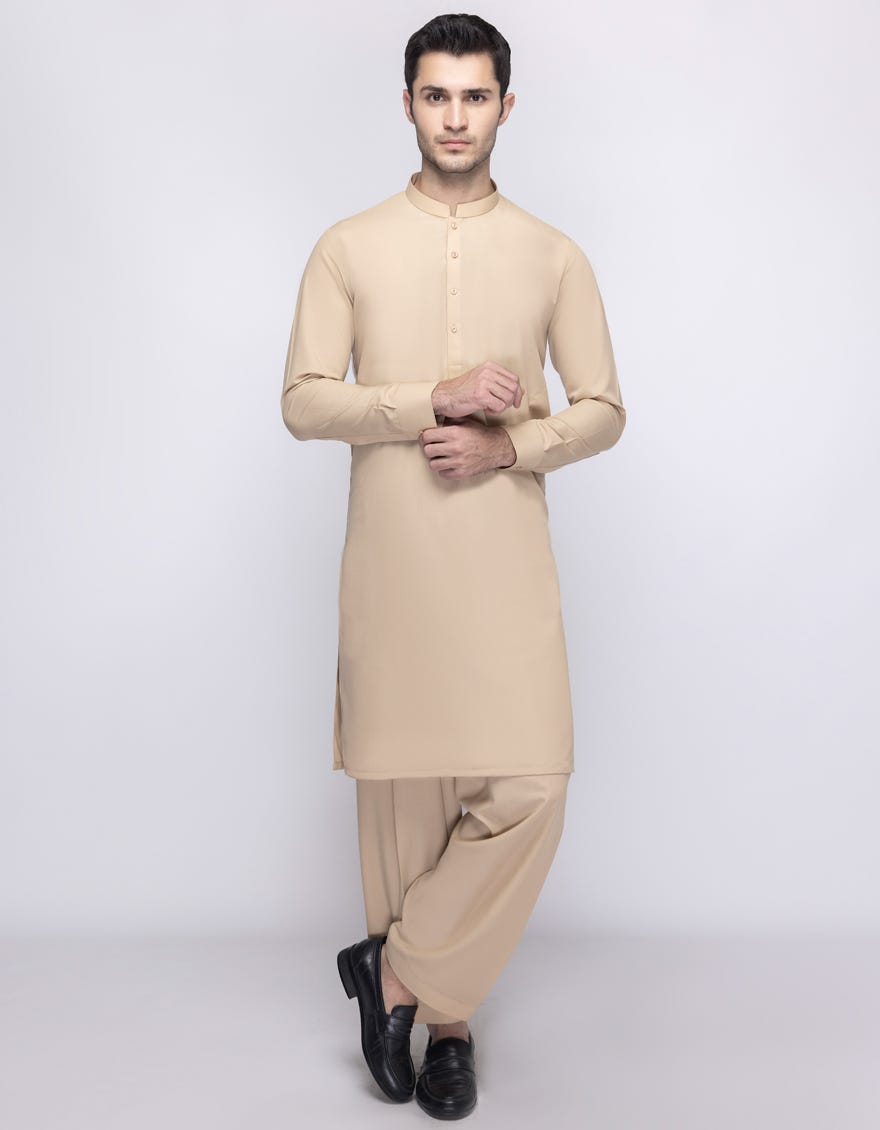 BEIGE BLENDED UNSTITCHED KAMEEZ SHALWAR FABRIC | JJMS-3049