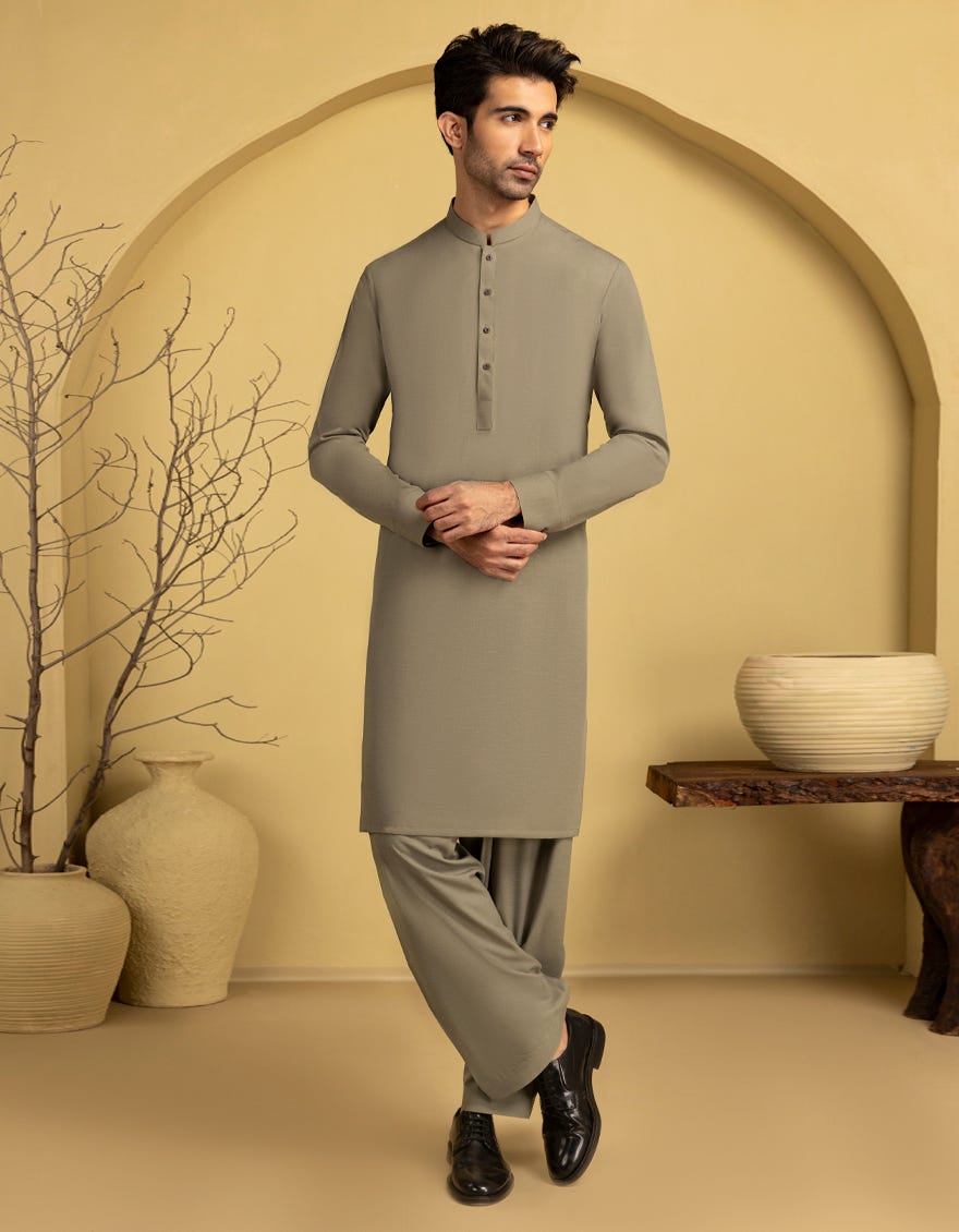 PEBBLE GREY COTTON UNSTITCHED FABRIC
