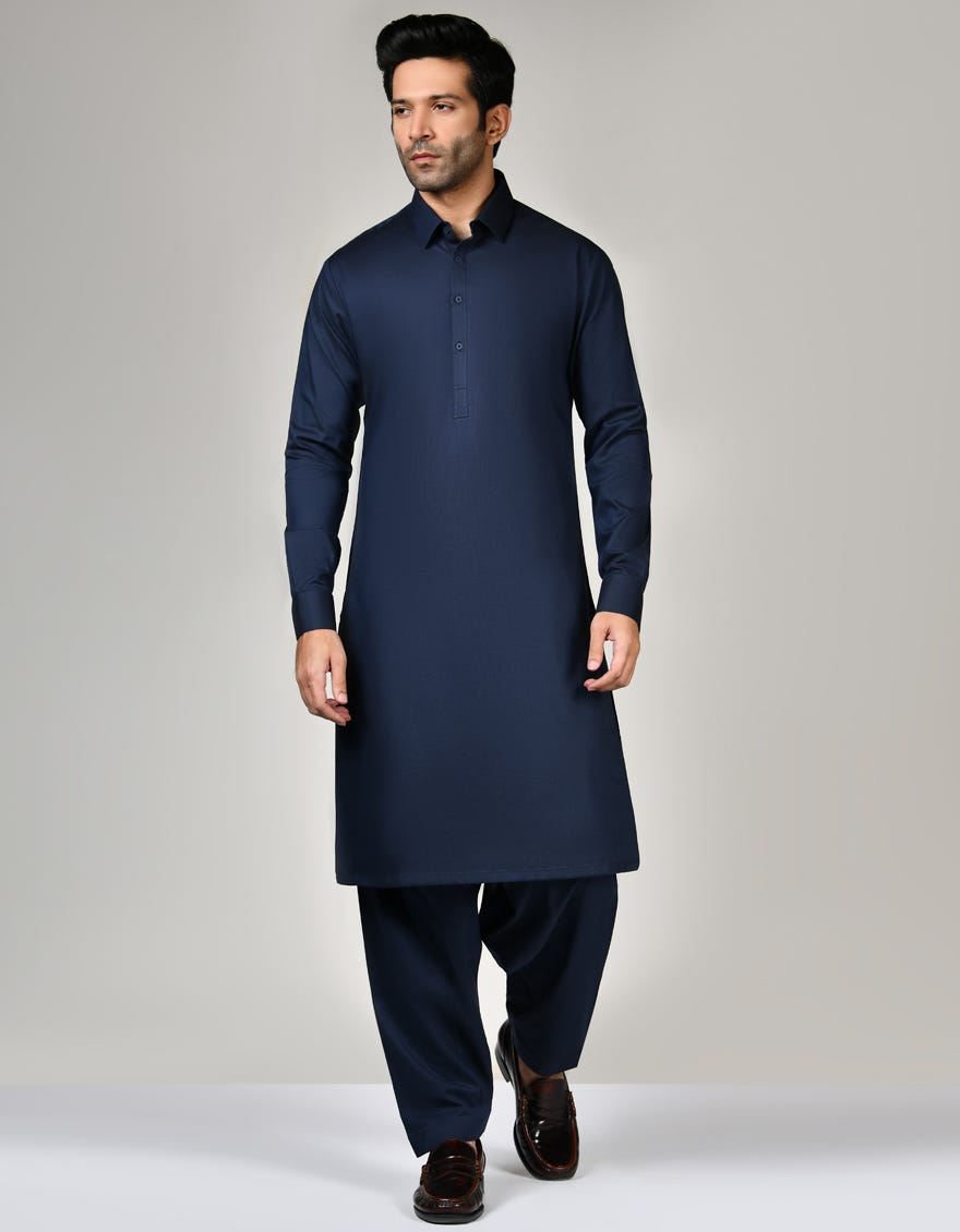 Dark Blue Cotton Unstitched Kameez Shalwar Fabric | Jjms-7092-Tsr