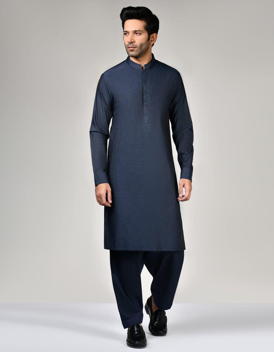 Dark Blue Cotton Unstitched Kameez Shalwar Fabric | Jjms-7094-Tsr