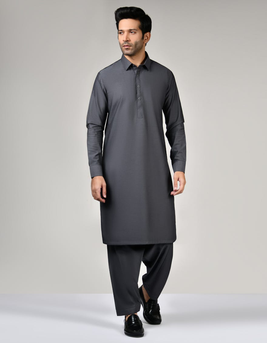 Slate Grey Cotton Unstitched Kameez Shalwar Fabric | Jjms-7095-Tsr
