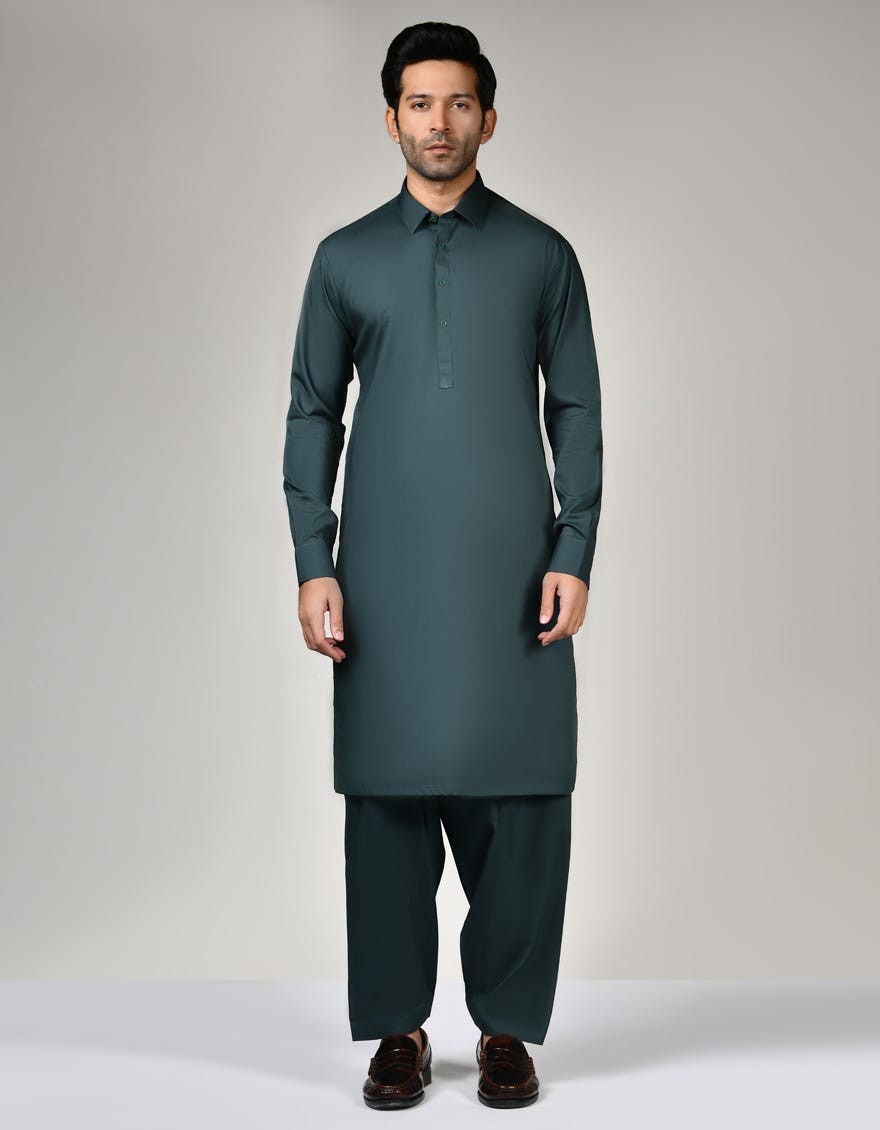 Bottle Green Cotton Unstitched Kameez Shalwar Fabric | Jjms-7102-Tsr
