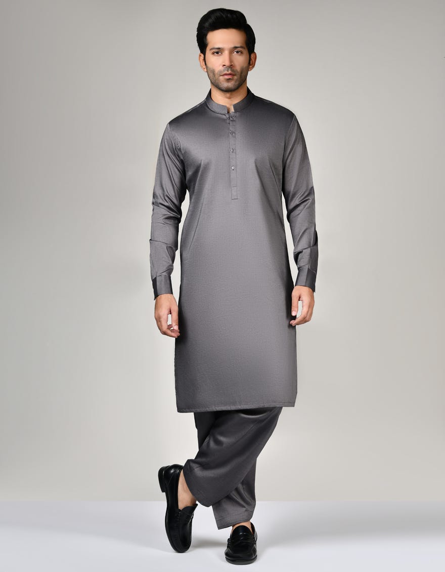 Grey Cotton Unstitched Kameez Shalwar Fabric | Jjms-7104-Tsr