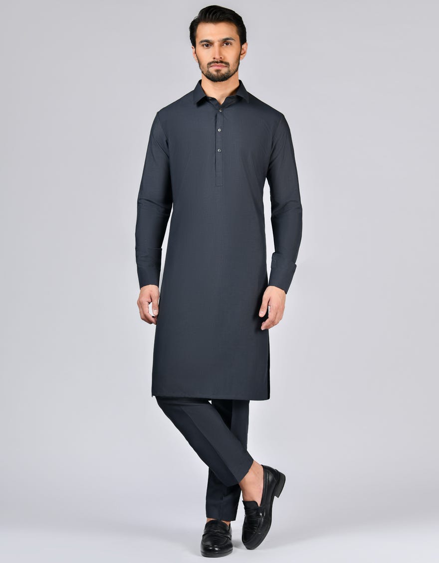 Charcoal Grey Blended Unstitched Kameez Shalwar Fabric | Jjms-2705