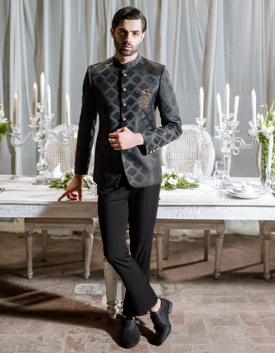 BLACK BLENDED PRINCE COAT | JJPJ-A-48122