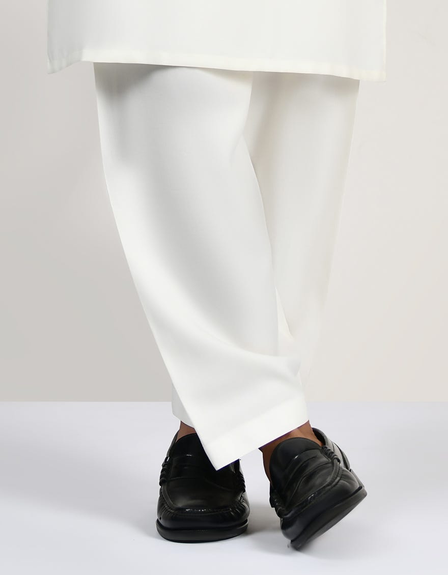 OFF WHITE PLAIN COTTON SILK SHALWAR