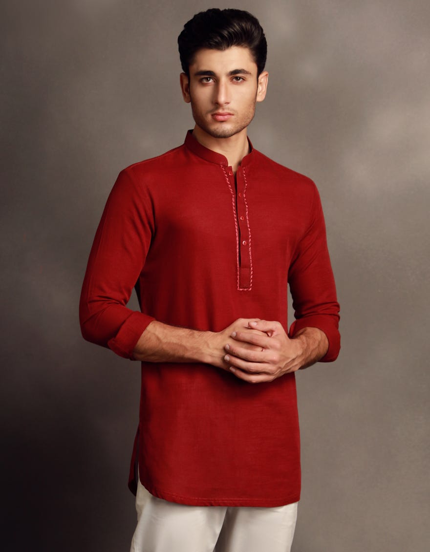 MAROON COTTON SHORT KURTA | JJSHK-W-90485