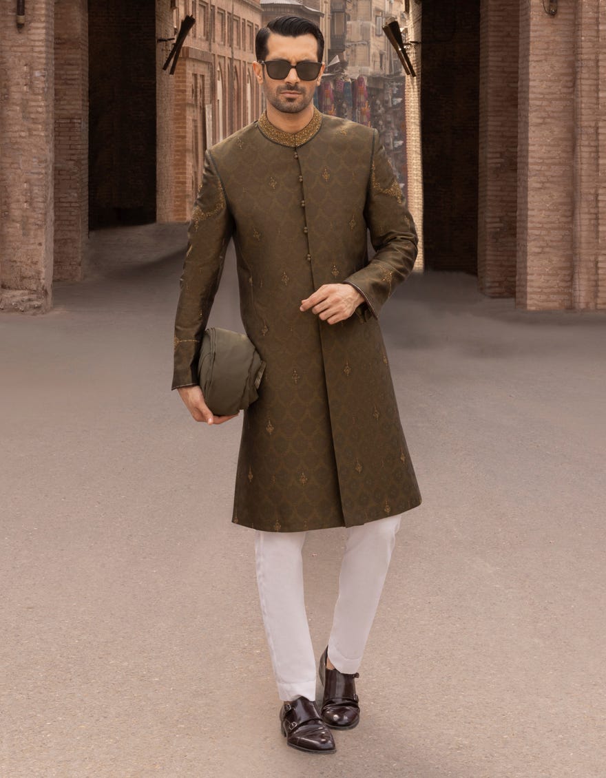 Green Sherwani | Jjsw-549