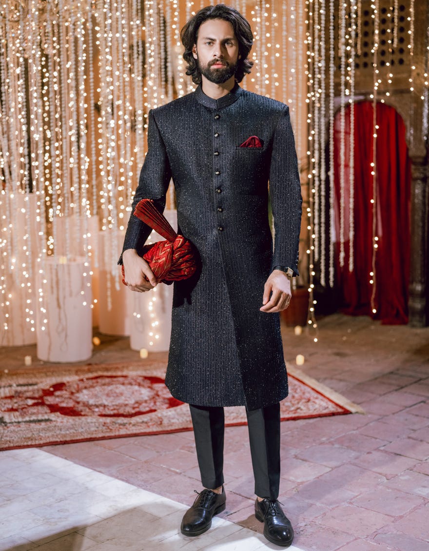 Midnight Blue Blended Sherwani | Jjsw-583