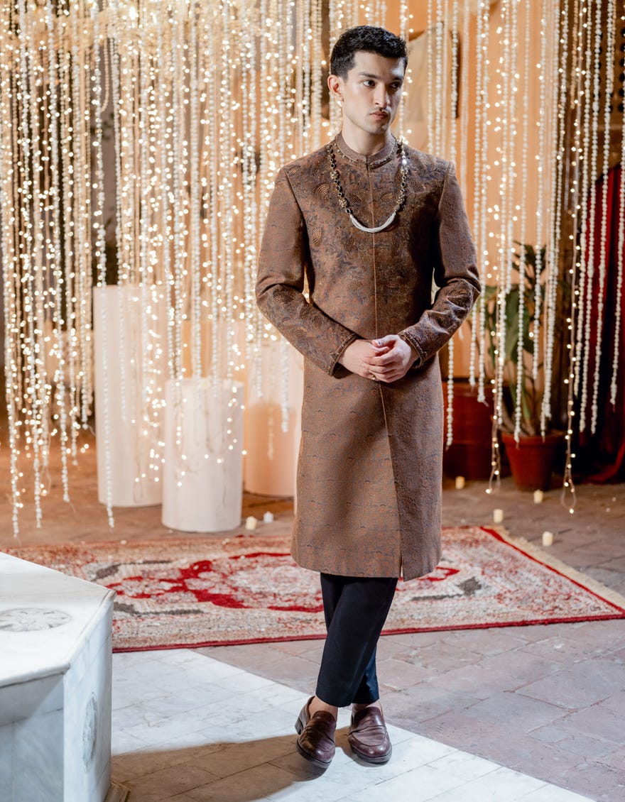 Rust Blended Sherwani | Jjsw-586