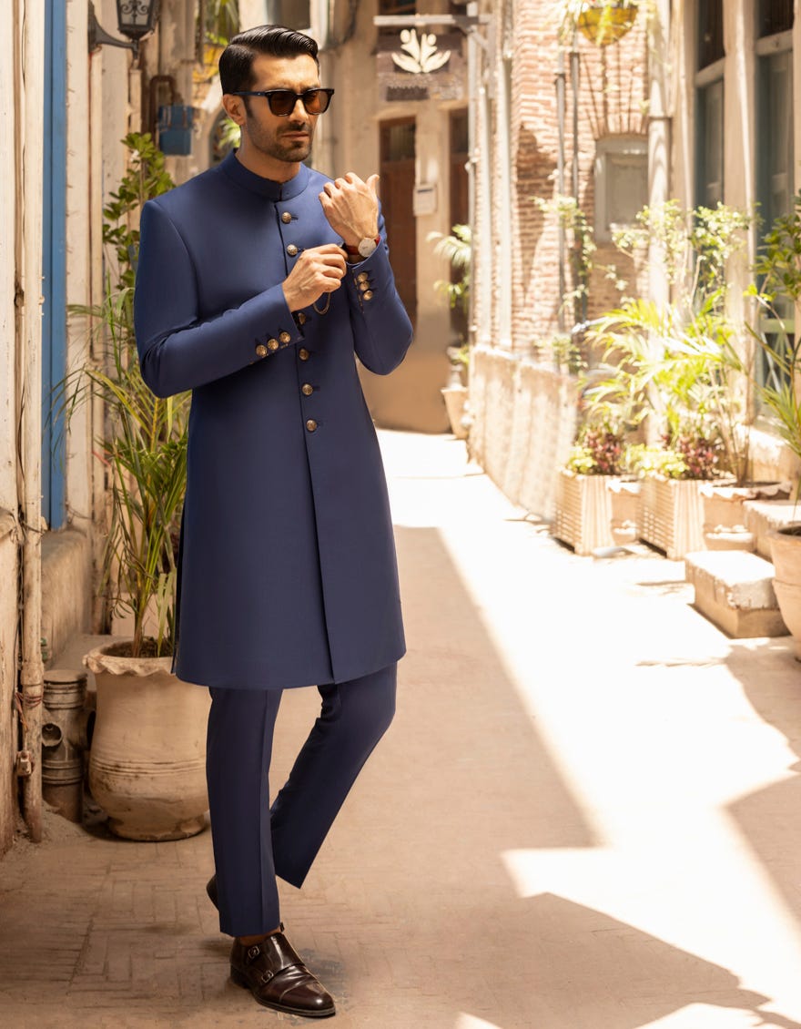 Blue Suiting Sherwani | Jjswp-559