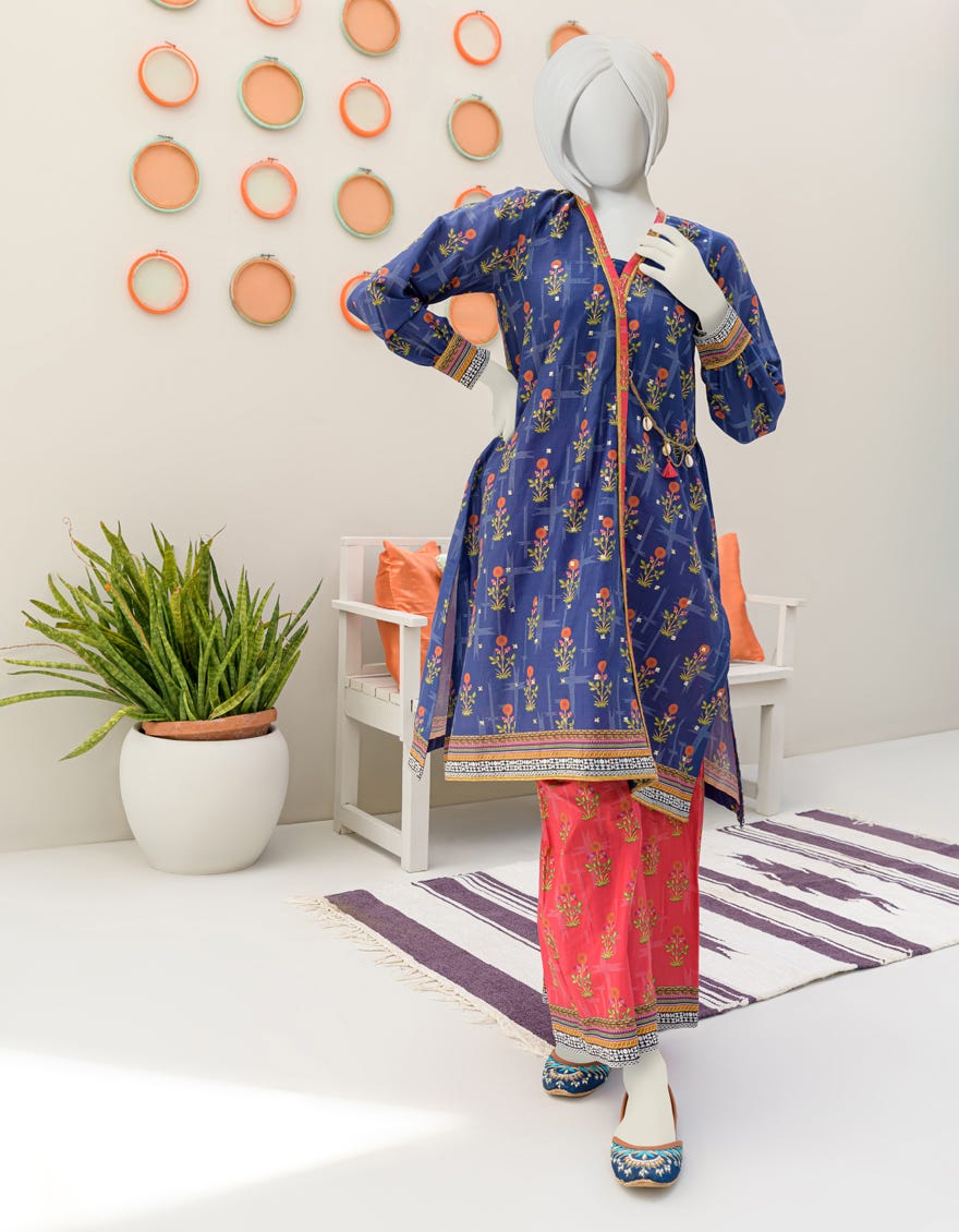 Blue Cambric 2 Piece Stitched Dress | Jgk-S-Jjt2-23-056
