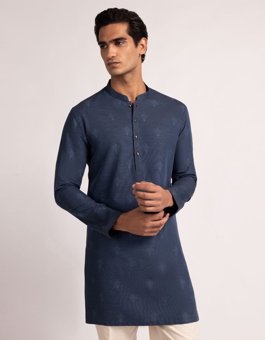 BLUE COTTON THIGH LENGTH KURTA TROUSERS
