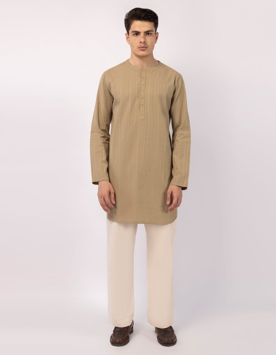 OLIVE COTTON PLAIN SHORT KURTA