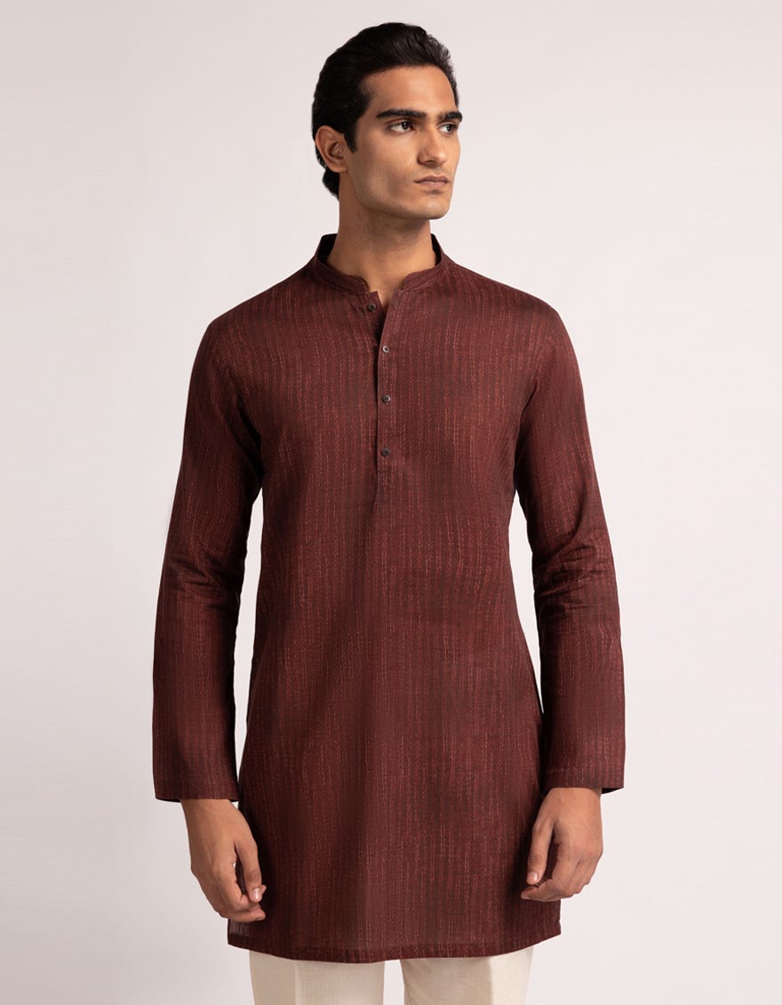 BLACK RED COTTON CASUAL SHORT KURTA