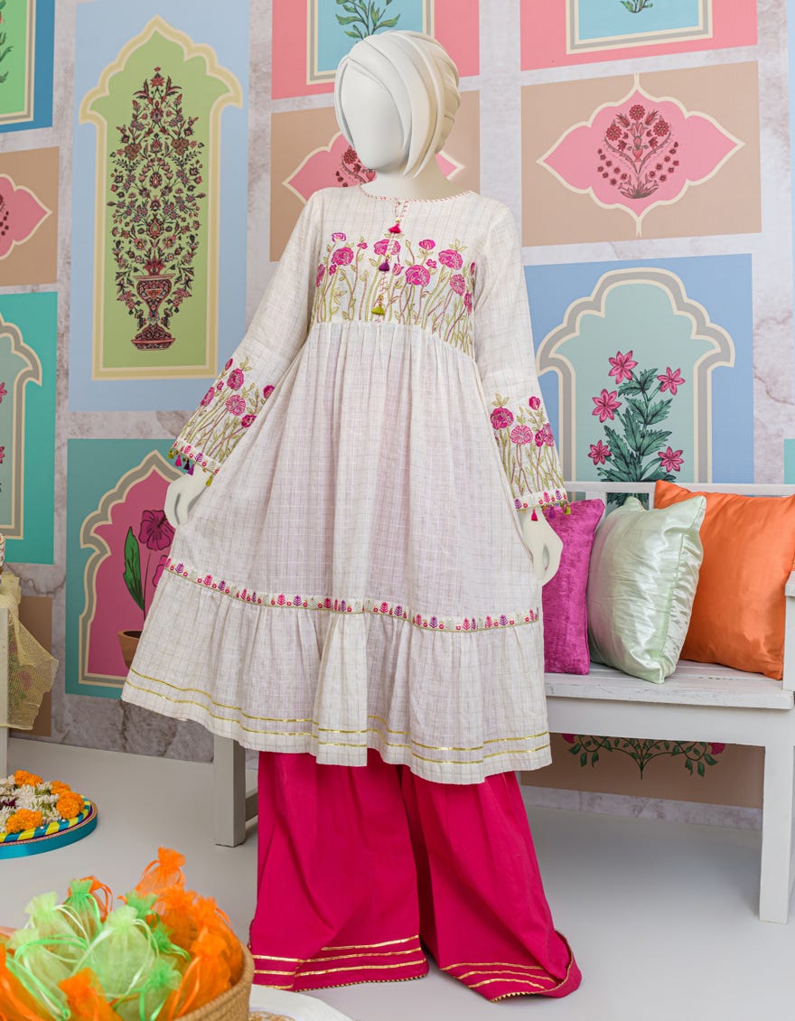 White Cotton Zari Kurti | Jygk-S-Jjtk-23-078