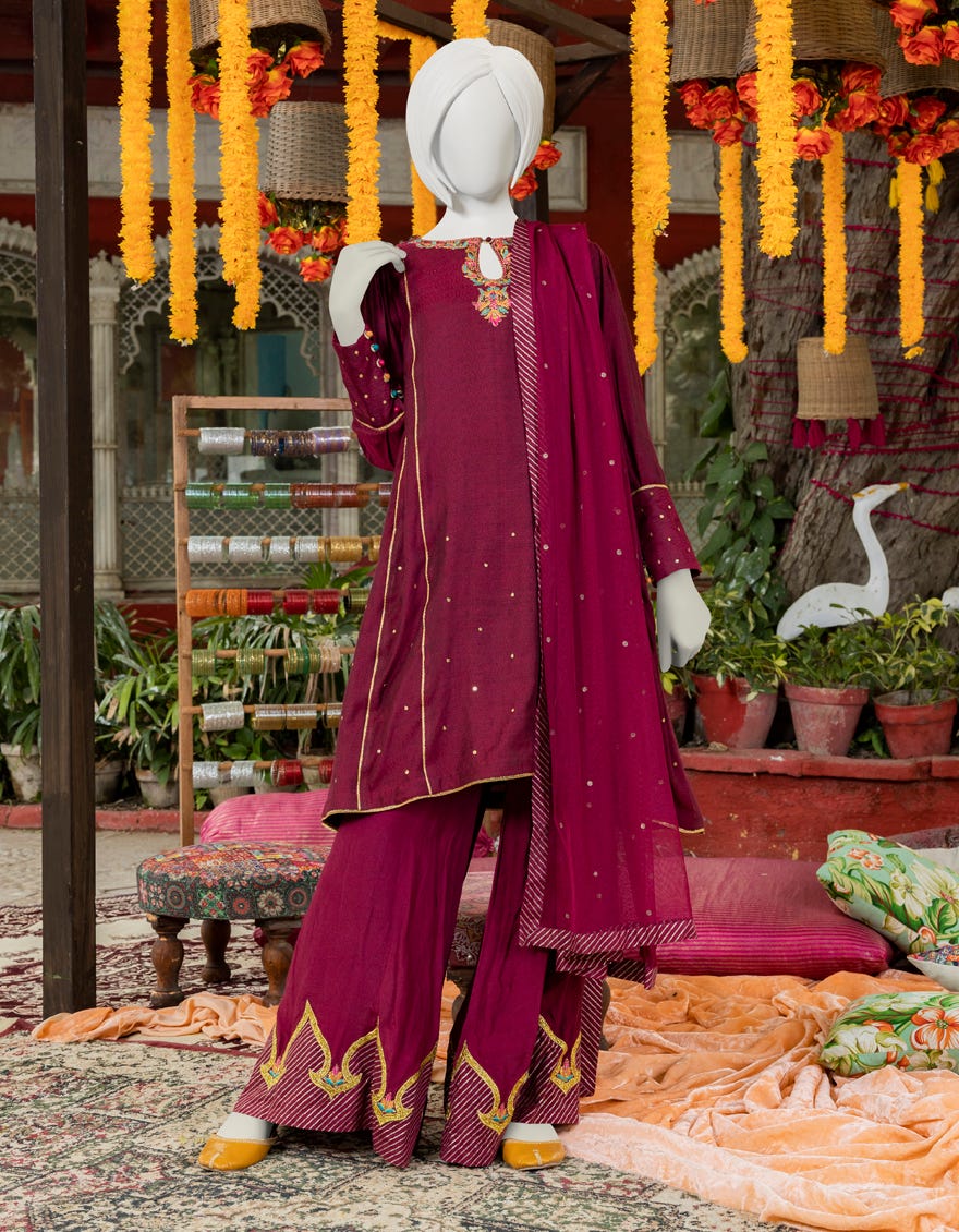 Red Cotton 3 Piece Stitched Dress | Jgk-S-Jjts-23-045