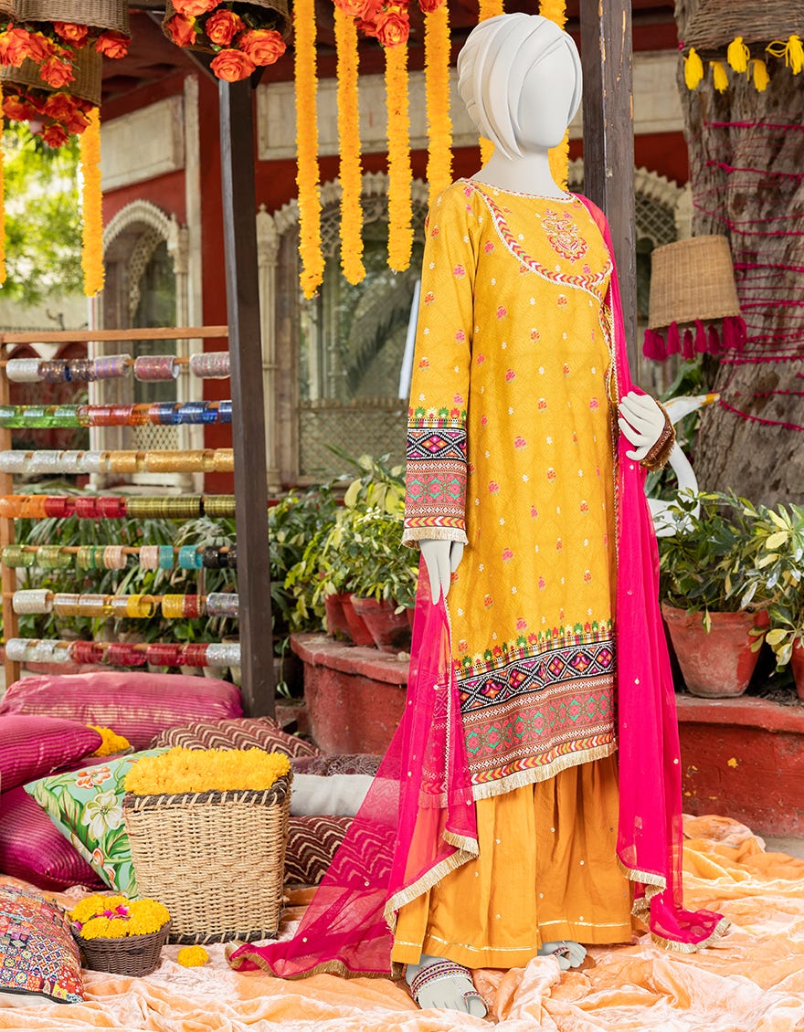 Mustard Cambric Teens 3 Piece Stitched | Jgk-S-Jjts-23-049
