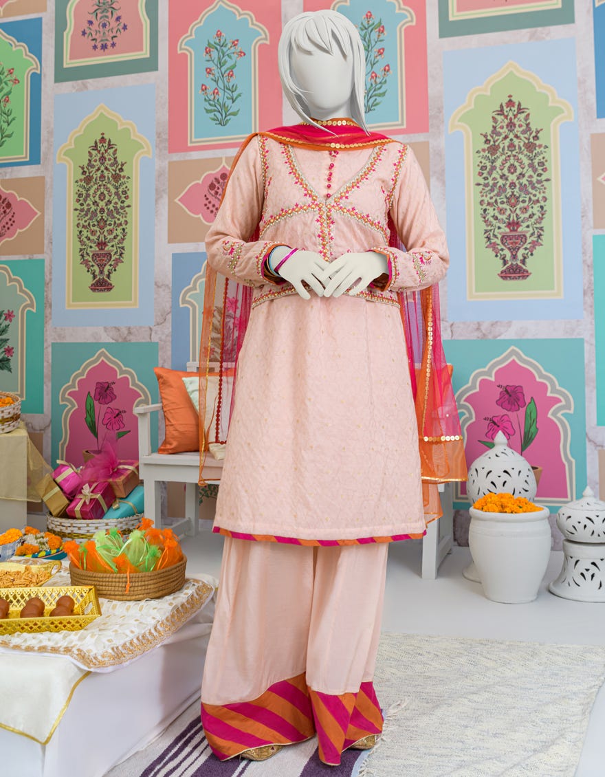 Peach Dobby Teens 3 Piece Stitched | Jgk-S-Jjts-23-059