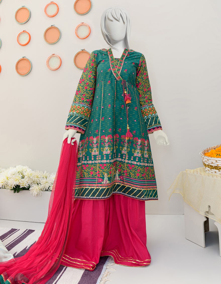 Green Cambric Teens 3 Piece Stitched | Jgk-S-Jjts-23-061
