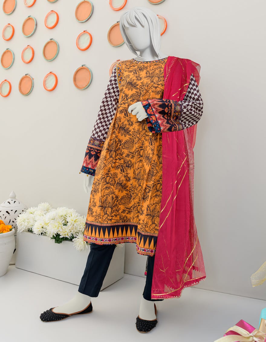 Yellow Cambric Teens 3 Piece Stitched | Jgk-S-Jjts-23-062