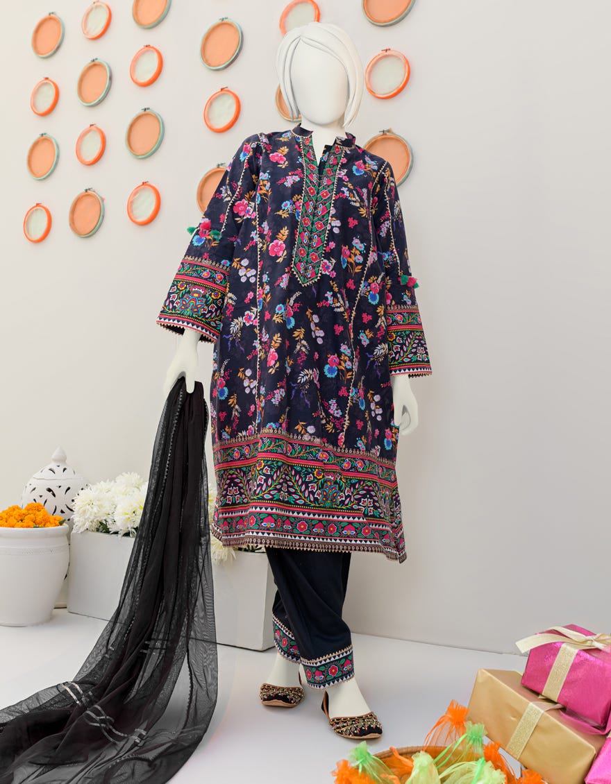 Black Cambric Teens 3 Piece Stitched | Jgk-S-Jjts-23-064