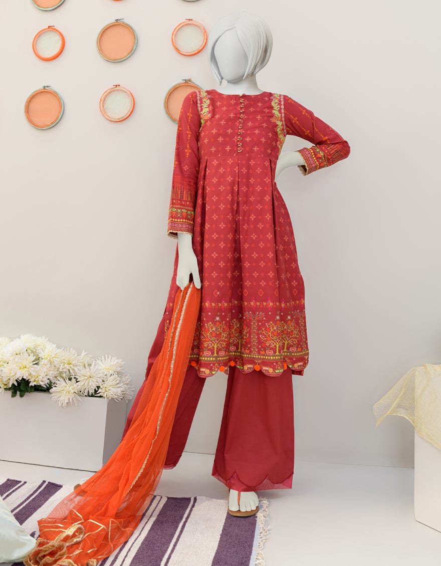 Rust Cambric Teens 3 Piece Stitched | Jgk-S-Jjts-23-065