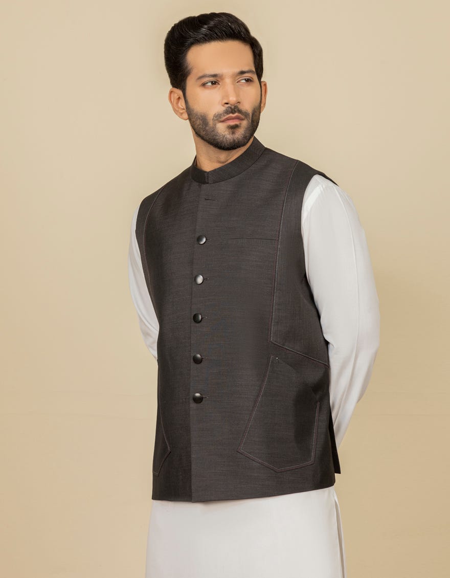 Coffee Brown Blended Waistcoat | Jjvc-27452