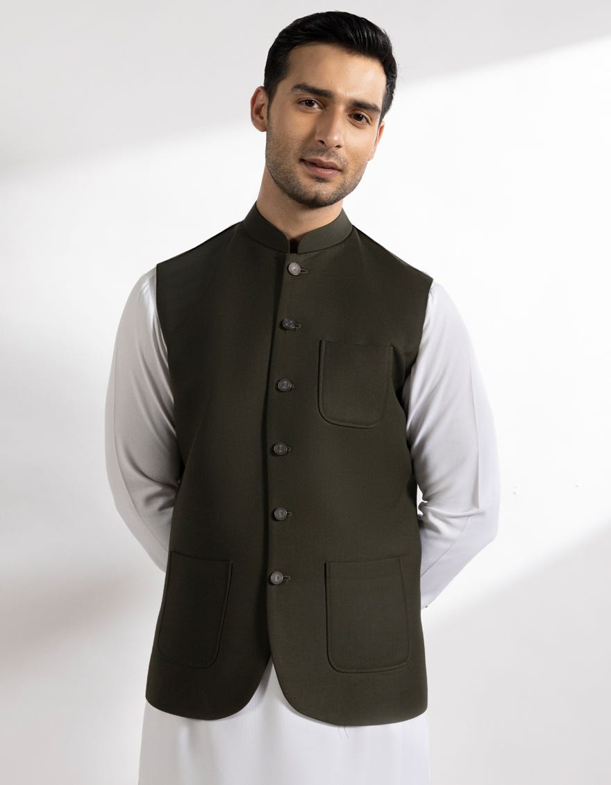 DARK OLIVE SUITING WAISTCOAT