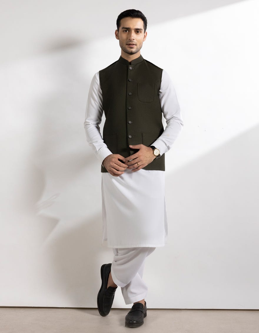 DARK OLIVE SUITING WAISTCOAT