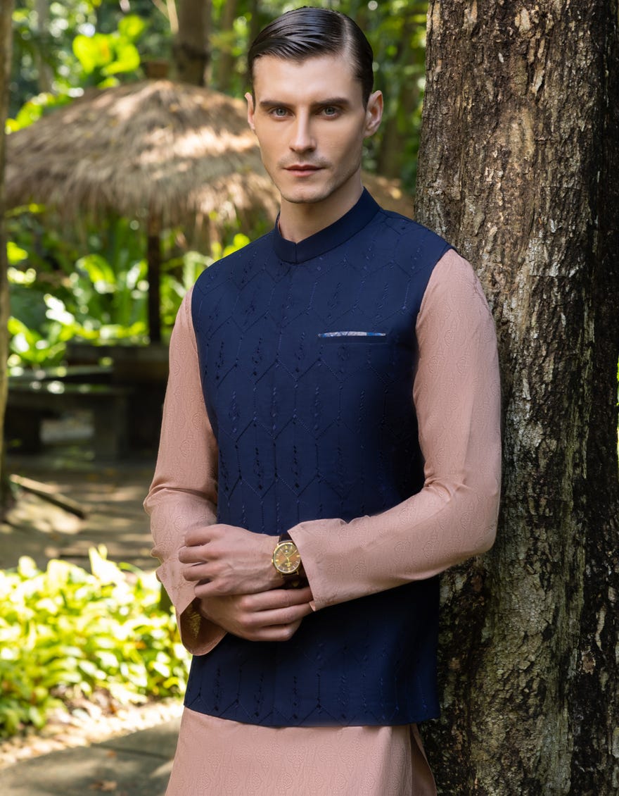 BLUE SUITING WAISTCOAT | JJVC-45018