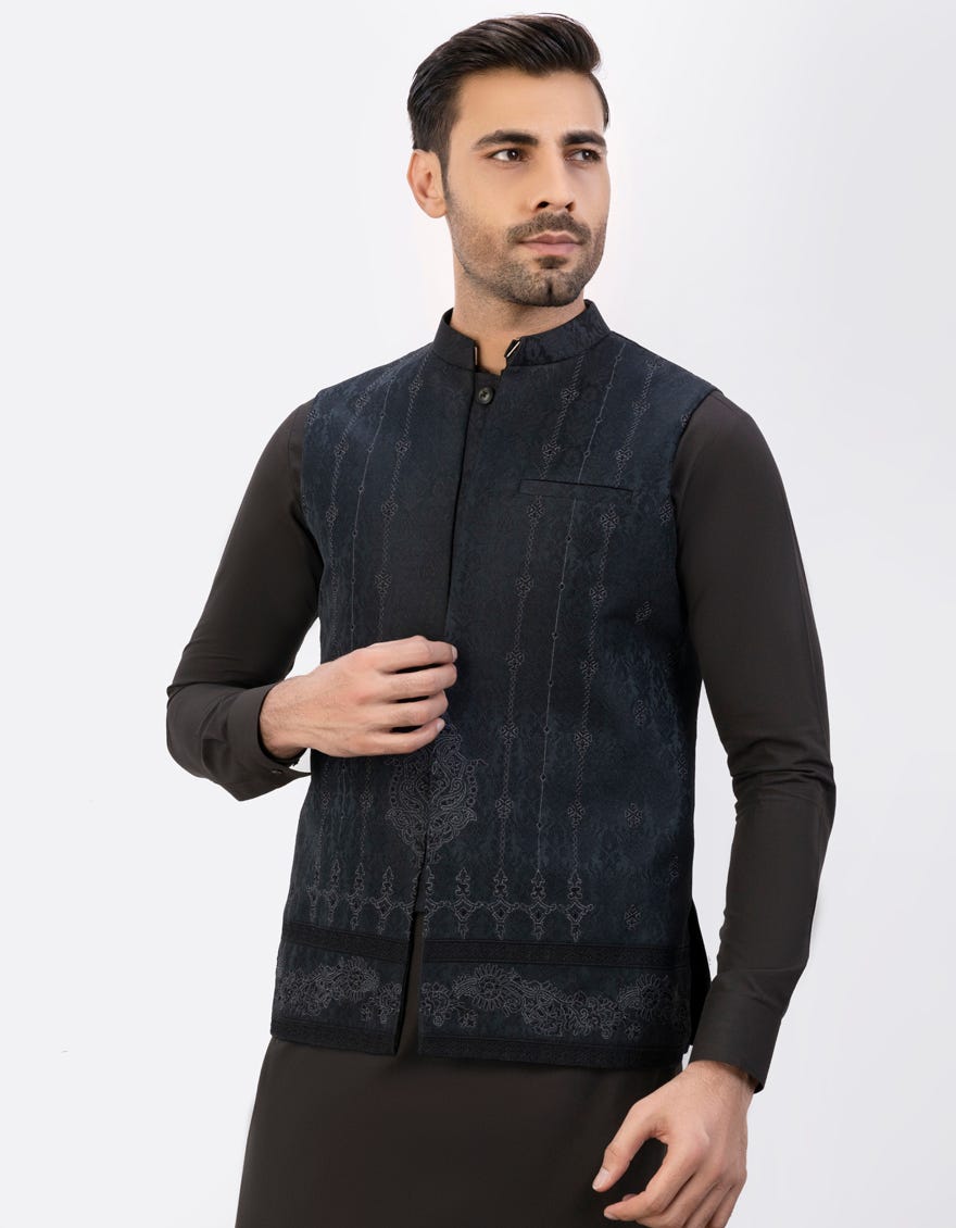 Black Polyester Waistcoat | Jjvc-90401