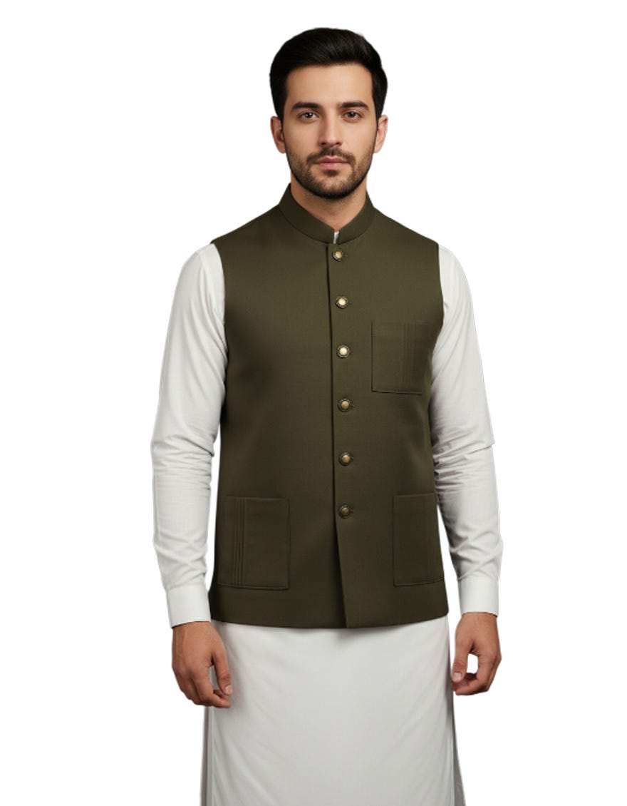 OLIVE GREEN SUITING WAISTCOAT