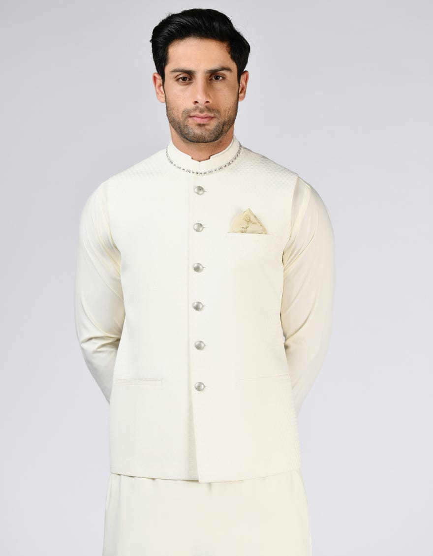 CREAM BLENDED WAISTCOAT | JJVC-A-48096