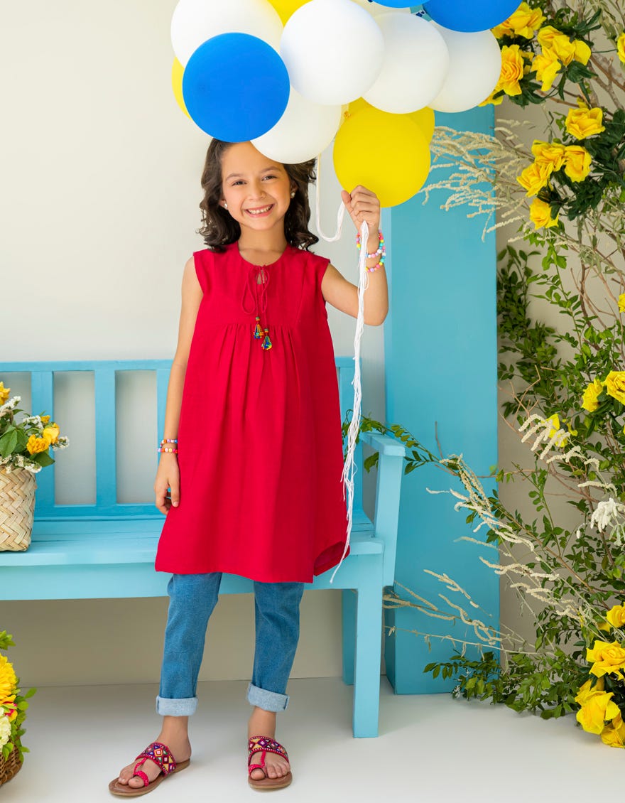 Red Khaddar Girls Kurti | Jglk-S-Jk-23-6002