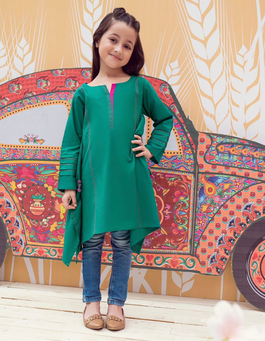 Green Khaddar Girls Kurti | Jglk-W-Jk-23-6005