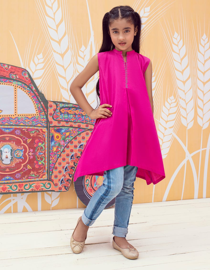 Pink Khaddar Girls Kurti | Jglk-W-Jk-23-6006