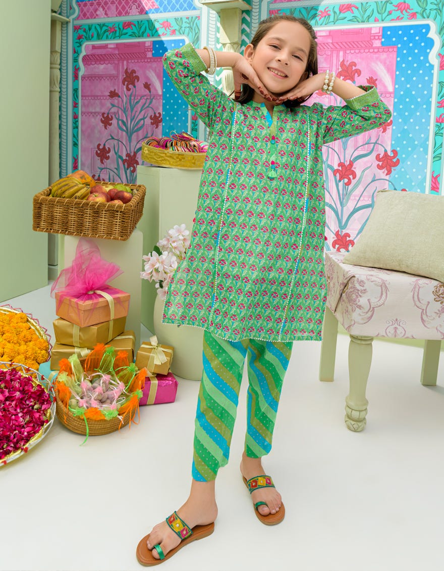 Green Lawn Girls 2 Piece Stitched | Jgkl-S-Jk2-23-5621