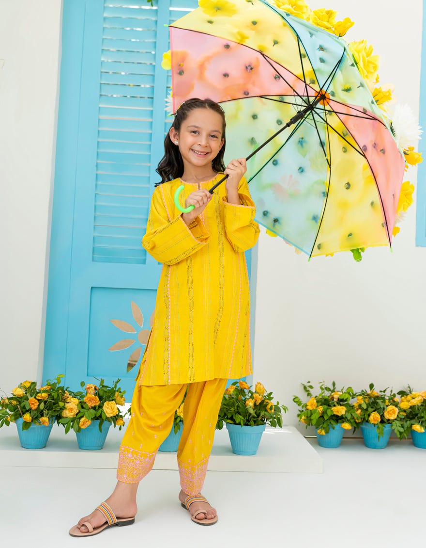 Yellow Dyed Girls 2 Piece Stitched | Jgkl-S-Jk2-23-5640
