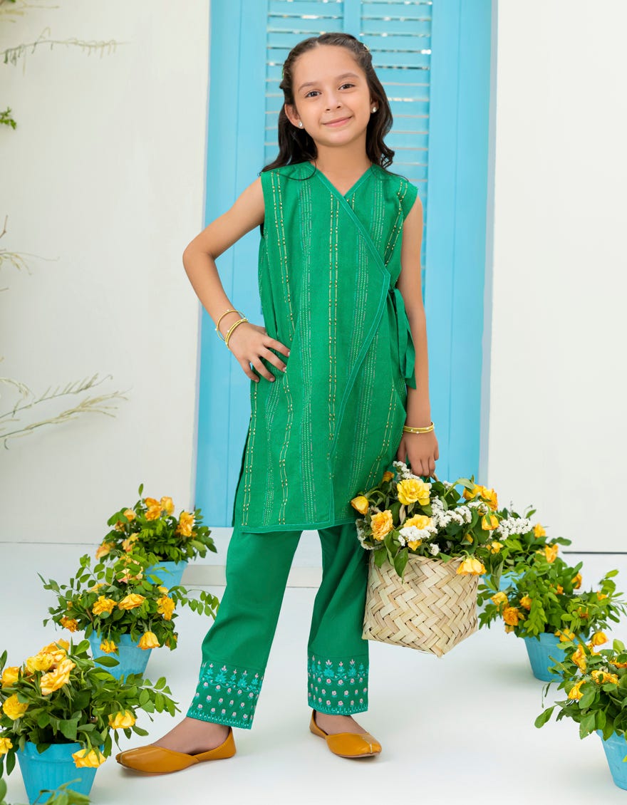 Green Dyed Girls 2 Piece Stitched | Jgkl-S-Jk2-23-5641