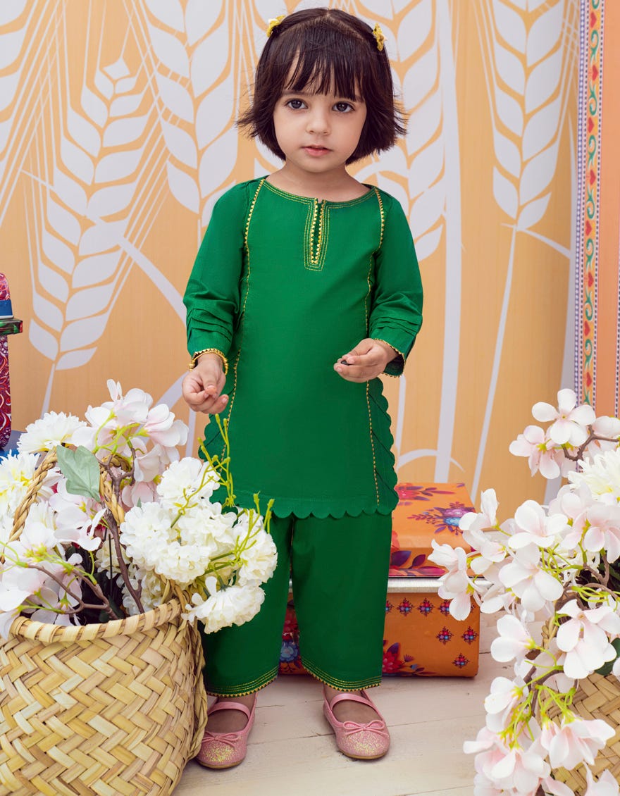 Green Dyed Khaddar Infant 2 Piece | Jgkl-W-Jk2-23-5645