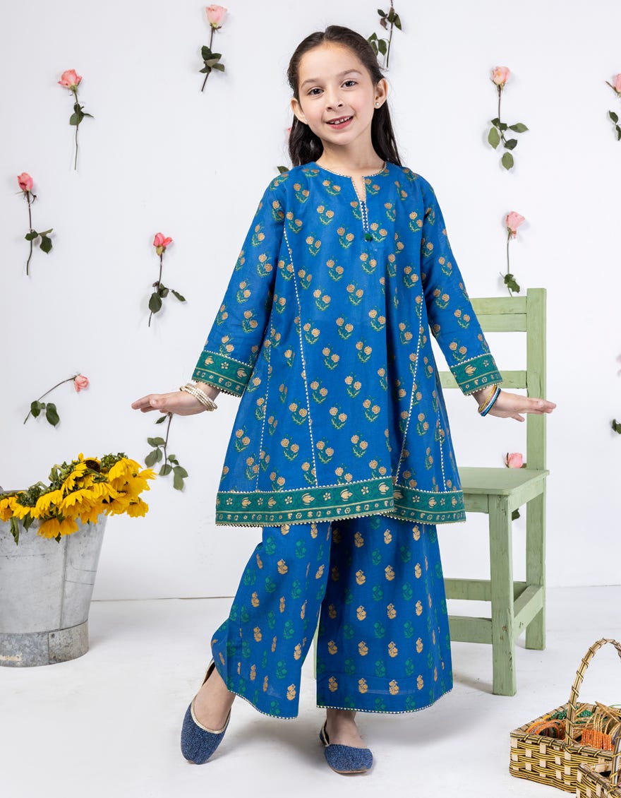 Blue Lawn Stitched 2 Piece | Jgkl-S-Jk2-24-5615