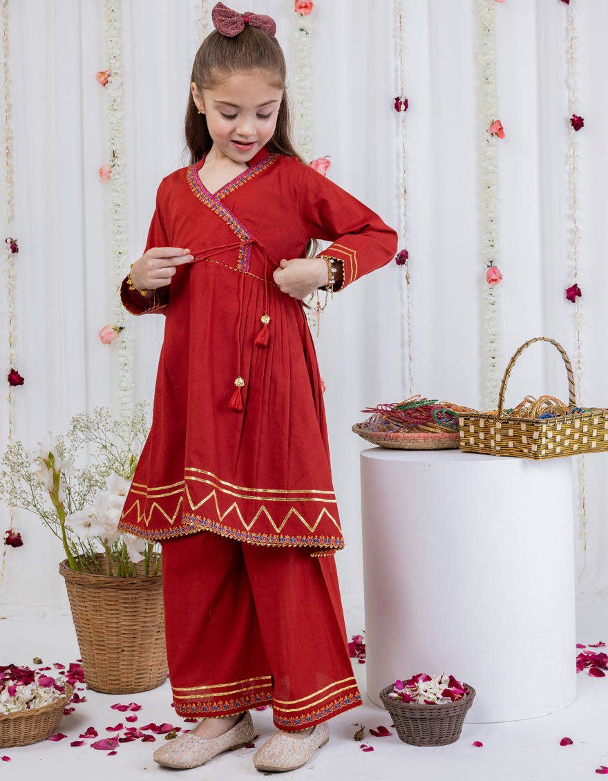 Rust Lawn Stitched 2 Piece | Jgkl-S-Jk2-24-5619