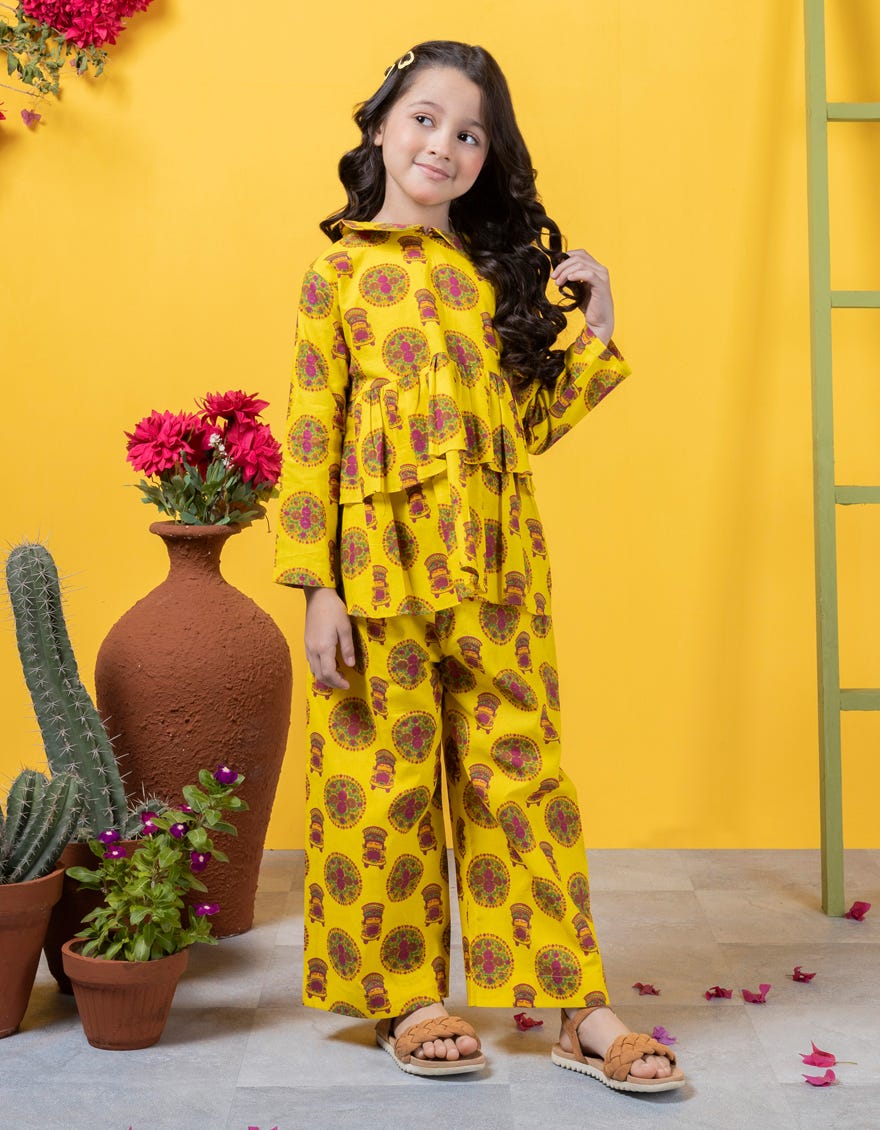 Yellow Lawn 2 Piece Stitched Dress | Jgkl-S-Jk2-24-5647
