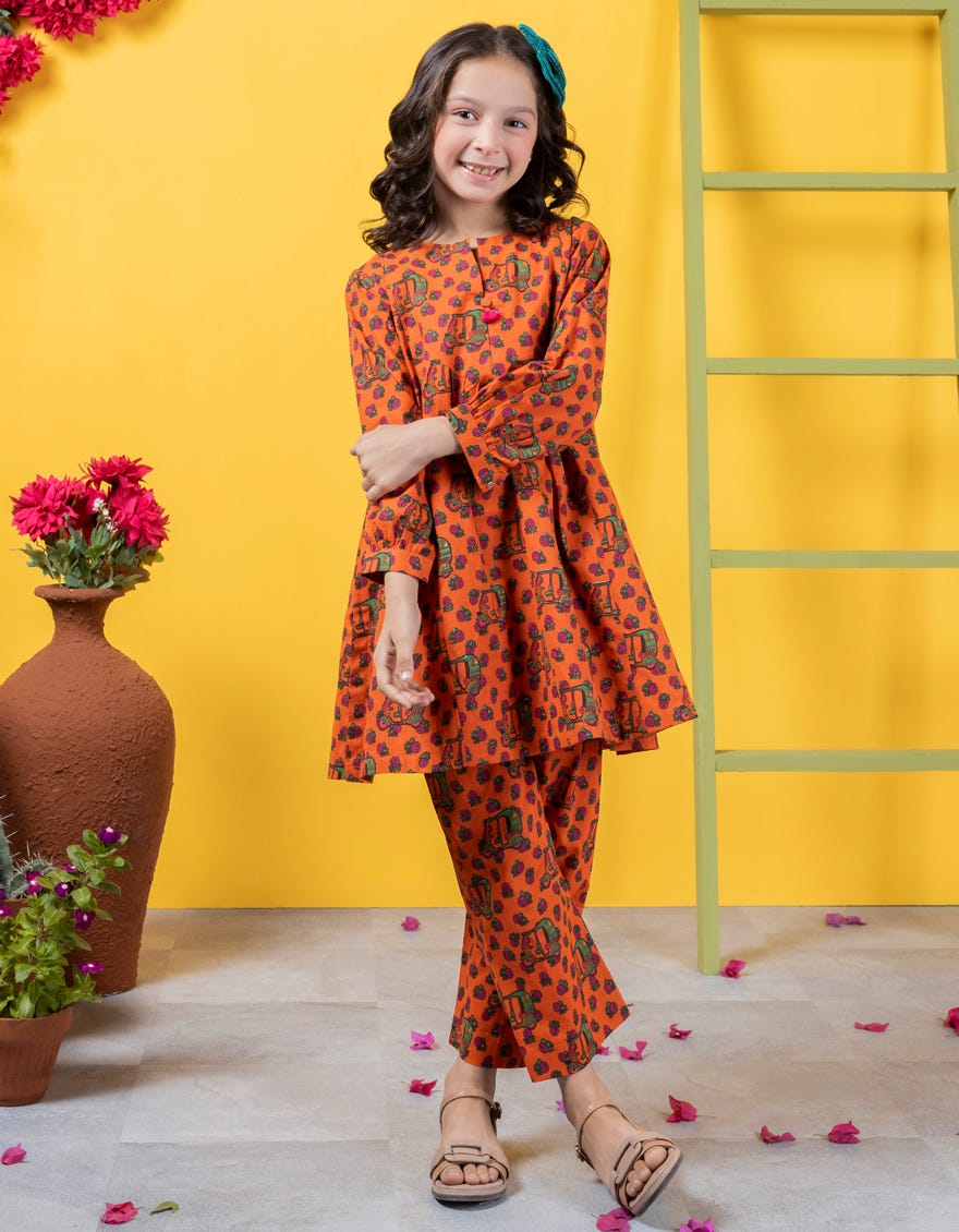 Orange Lawn 2 Piece Stitched Dress | Jgkl-S-Jk2-24-5650