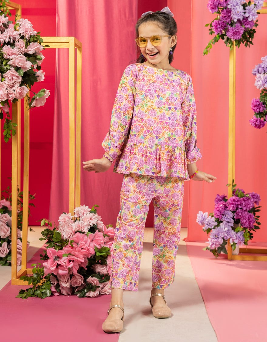 PINK KHADDAR PRINTED 2PC STITCHED