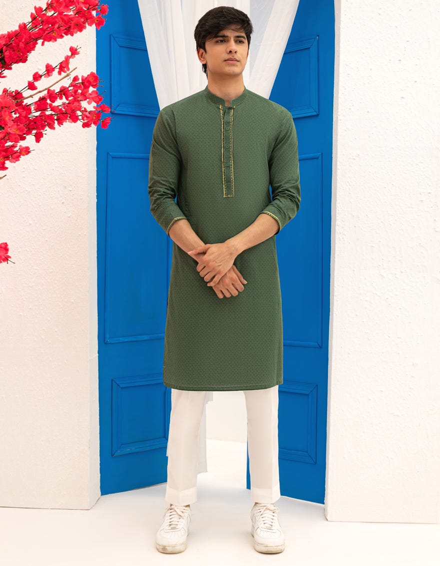 GREEN COTTON KURTA