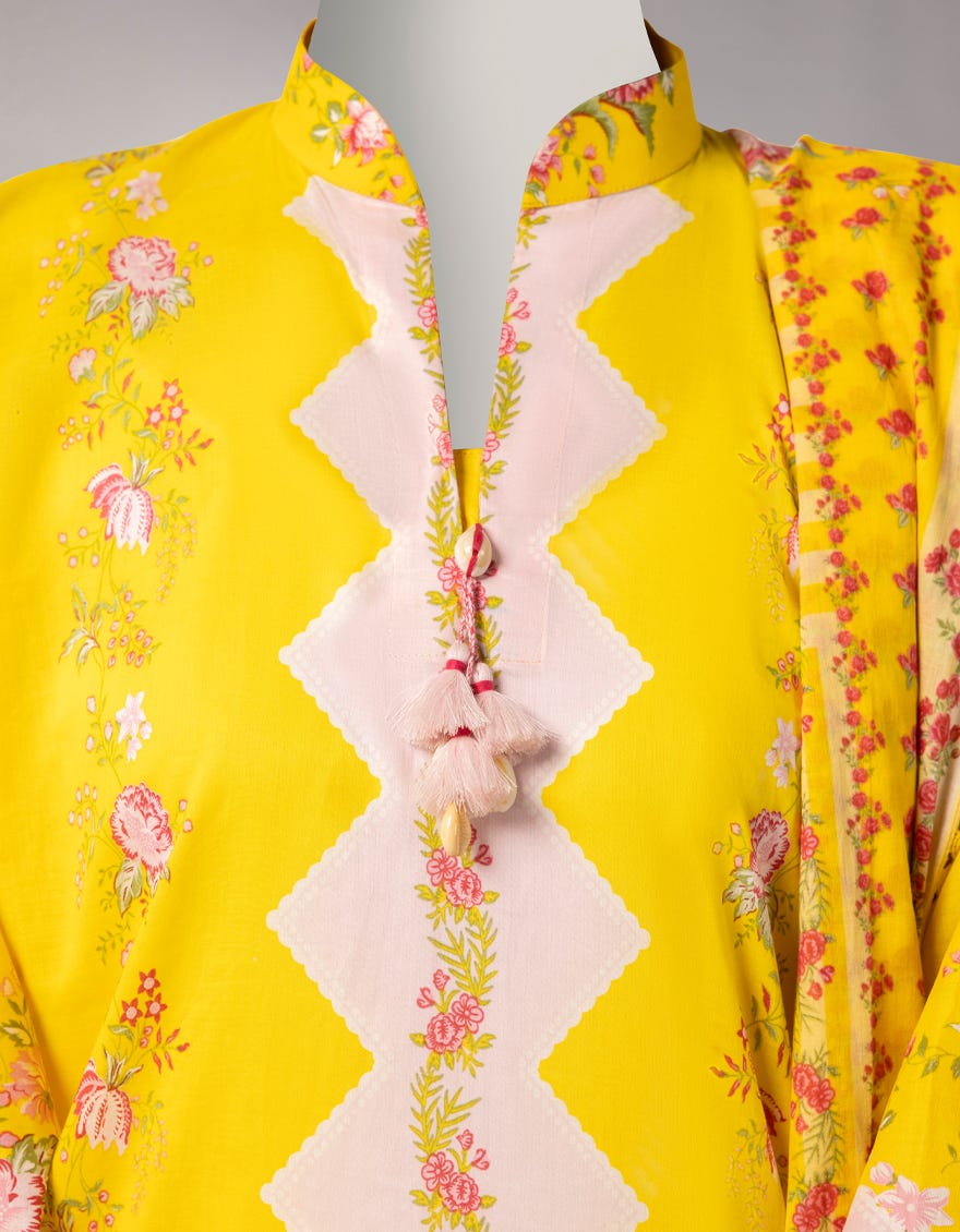 YELLOW LAWN PRINTED 3PC STITCHED