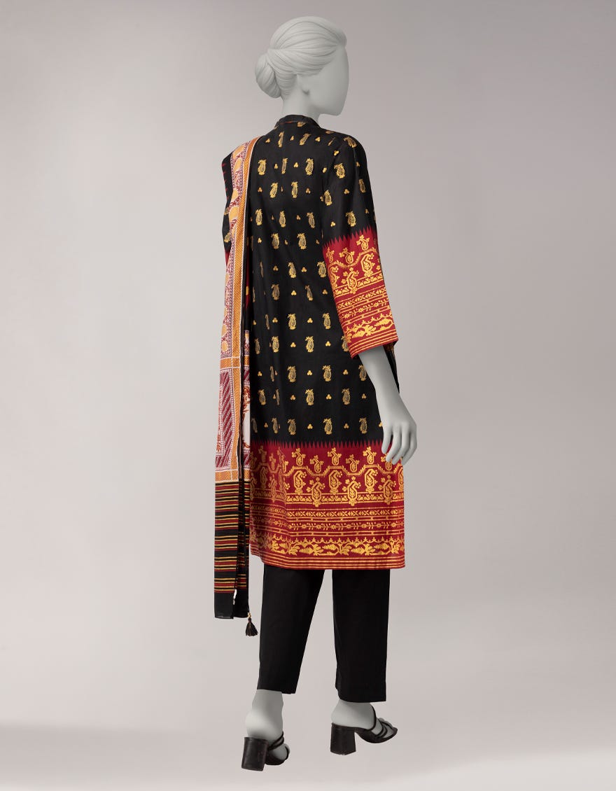 BLACK LAWN PRINTED 3PC STITCHED