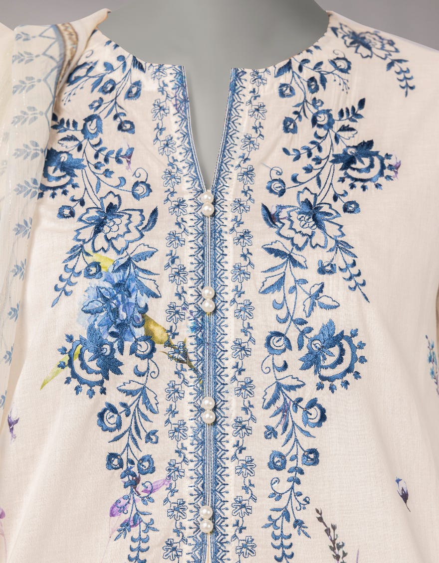 OFF WHITE LAWN EMBROIDERED 3PC STITCHED